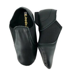 Linodes Girl Toddler Black Leather Low Top  Slip On Dance Jazz Shoes Sz 8.5 M